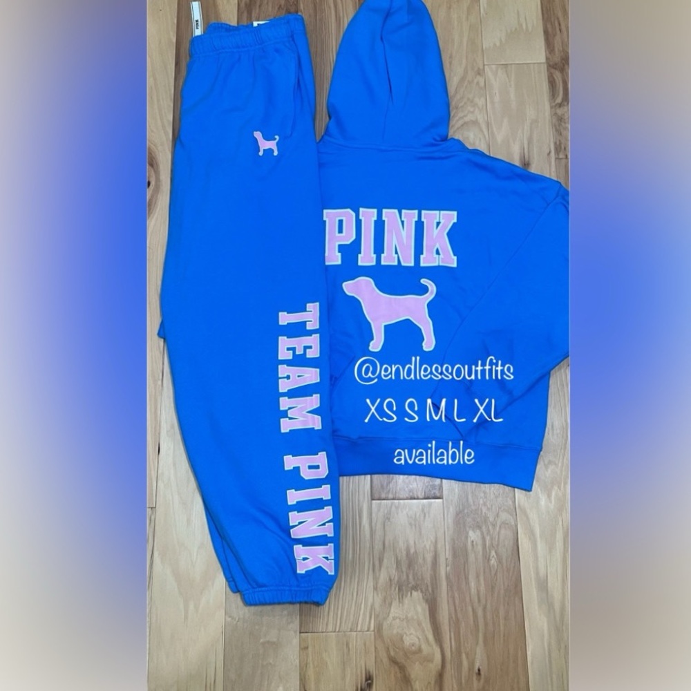 VS PINK BLUE CHARGE LIMITED EDITION FILL ZIP HOODIE & IVY FLEECE SWEATPANTS
